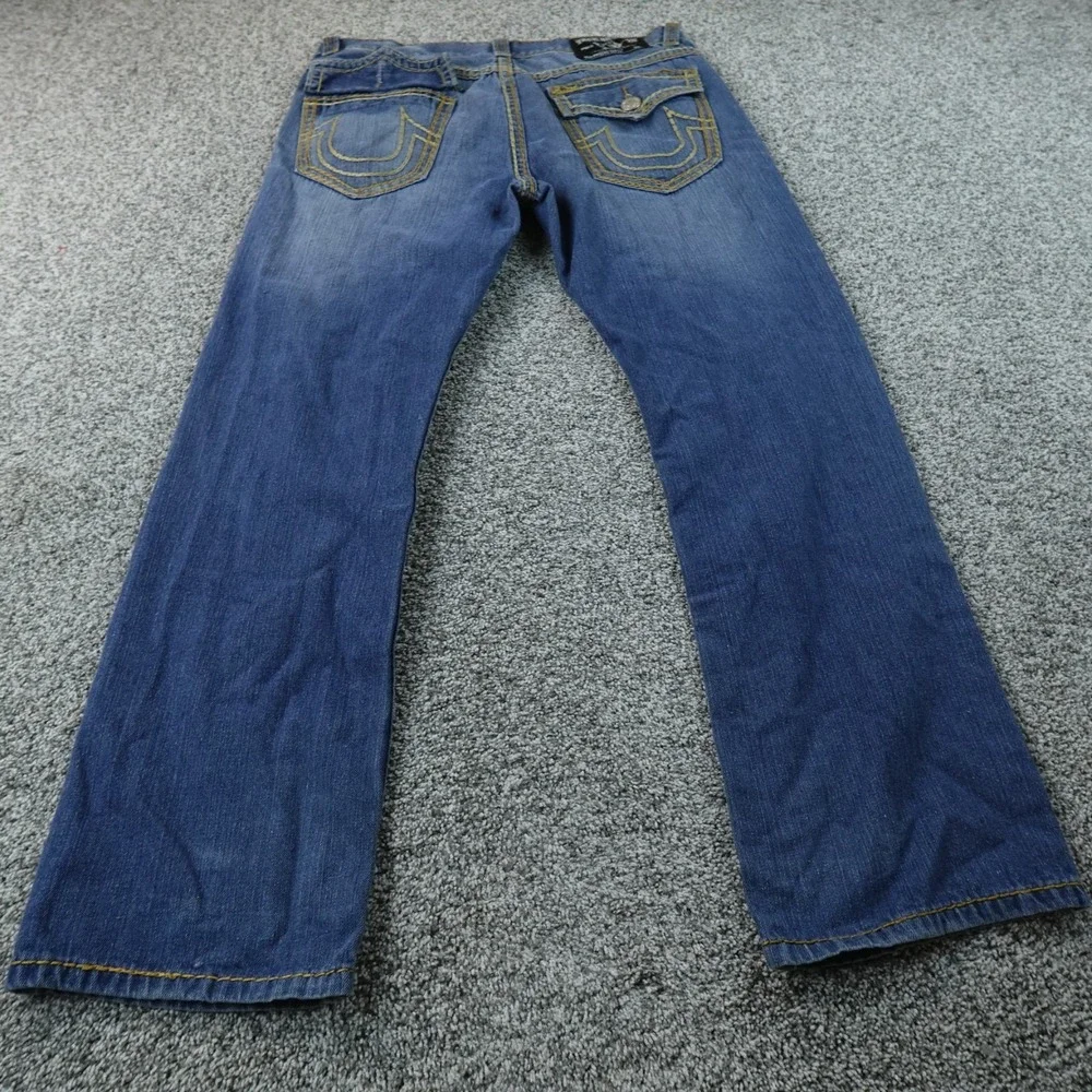 True Religion Jeans Mens 38X34 Dark Blue Denim Pants Geno Super‎ T Thick Stitch
